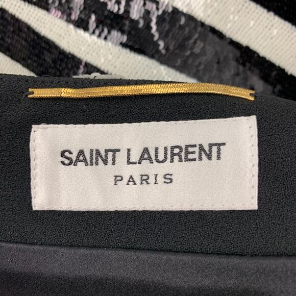 Size 2 Black Cream Zebra Print Stripe Acetate Viscose Sequined Mini Skirt - Picture 6 of 6